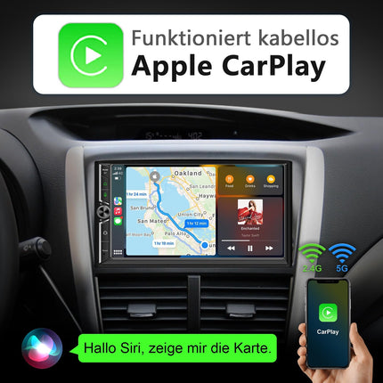 Android Double DIN raadio juhtmevaba Carplayga, juhtmevaba Android Auto autoraadio ekraaniga, 4G+64G 7-tolline CarPlay, autoraadio 2DIN puutetundliku ekraaniga, navigatsiooniga, Bluetooth, GPS, WiFi, AM/FM/RDS, AUX/SWC