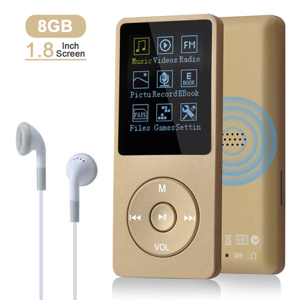 COVVY 8GB Portable MP3 Music Player, Supports up to 64GB SD Card, Lossless Sound HiFi MP3 Player, Music/Video/Voice Recording/FM Radio/E-Book Reader/Photo Viewer (8G, Gold)