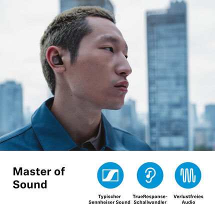 Sennheiser MOMENTUM True Wireless 4 - nutikad kõrvaklapid Bluetooth 5.4, kristallselge heli, ergonoomiline disain, 30-tunnine aku tööiga, adaptiivne ANC - must grafiit
