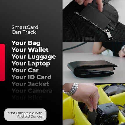 KEYSMART SmartCard Slim Wallet jälgimiskaart, 3 tk, laetav ja korduvkasutatav, kaelapaela pesa, töötab Apple Find My rakendusega, Bluetooth GPS-jälgija ümbris, rahakott (must)
