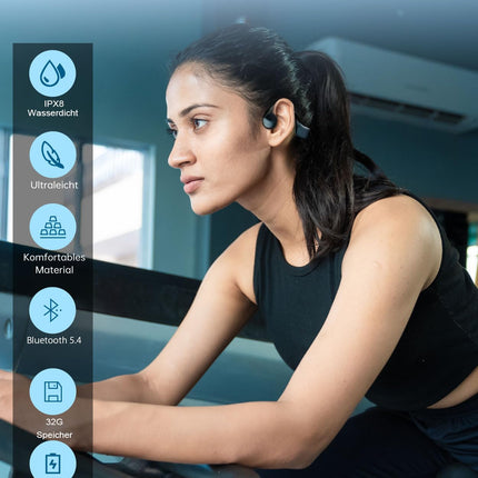 Yawlown ujumiskõrvaklapid, luujuhtivusega kõrvaklapid Bluetooth, IPX8 veekindlad 32 GB mäluga MP3-mängijaga, 10 tundi mänguaega, avatud kõrvaga spordikõrvaklapid ujumiseks ja jooksmiseks - mustad