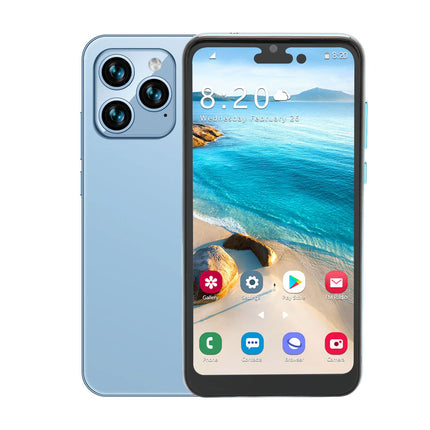 I14pro Max nutitelefon, 6,1-tolline IPS HD ekraan, 4G võrguga mobiiltelefon, 3 GB RAM, 64 GB ROM, 4000 mAh aku, mobiiltelefon, näotuvastus, GPS, kahekordne SIM-kaart, 16MP tagumine kaamera + (sinine)