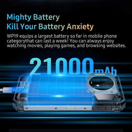 OUKITEL 21000mAh Battery Outdoor Smartphone Without Contract WP19, 64MP Triple Camera IR Night Vision, Android 12 IP68 Waterproof Shockproof Phone, Helio G95 8GB+256GB, 6.78'' FHD+, 33W Fast Charging NFC