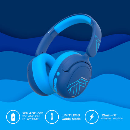 PowerLocus Bluetooth kõrvaklapid lastele, aktiivne mürasummutus, 70 tundi mänguaega, 74/85/94 dB ohutu helitugevus, laste kõrvaklapid varremikrofoniga, juhtmevabad ja juhtmega laste kõrvaklapid ümbrisega