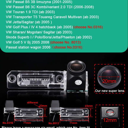 Uus 20 mm objektiiviga HD värviline parkimisabi auto tahavaatekaamera, ülilainurkne veekindel öise nägemisega autokaamera VW Caddy B5 B6 Passat 3C 3B Jetta Sagitar Multivan T5 Golf Plus Polo jaoks