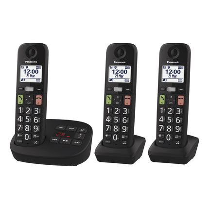 Panasonic KX-TGU133EXB digitaalne juhtmeta telefon automaatvastaja, baasjaama ja 3 käsitelefoniga, LCD-ekraan, suured nupud, lemmikute nupp, kuuldeaparaatidega ühilduv, must