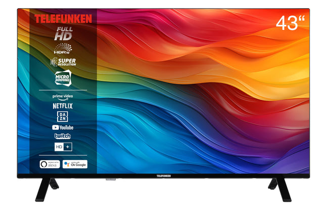 Telefunken XF43SN750S 43-tolline televiisor/nutiteler (Full HD, HDR, kolmekordne tuuner) – 6 kuud HD+ koos lisavarustusega.