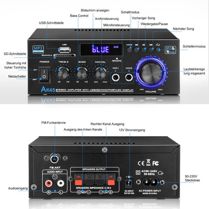 Hifi võimendi - KKMOL stereovõimendi, AK45 mini Bluetooth-raadio ja helivõimendi vastuvõtja, Wiimp võimendi, 12V/220V 400W 2 kanaliga digitaalne võimsusvõimendi, helivõimendi USB, SD-kaardi ja kaugjuhtimispuldiga