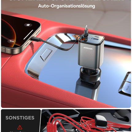 【4-IN-1】 2025 JOYROOM 84W sissetõmmatav sigaretisüütaja USB C, 【PD 45W ja ülikompaktne】 kiirlaadija autolaadija, 12V/24V USB-adapter autosse, autotarvikud iPhone 16/Sumsang S25 jaoks