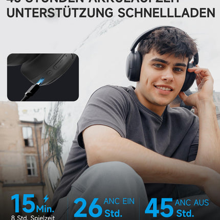 Edifier W800BT Pro hübriidsed ANC-kõrvaklapid, kõrglahutusega heli, 45-tunnine aku, kiire laadimine, kokkupandavad, juhtmevabad kõrvaklapid Bluetooth 5.4 - mustad