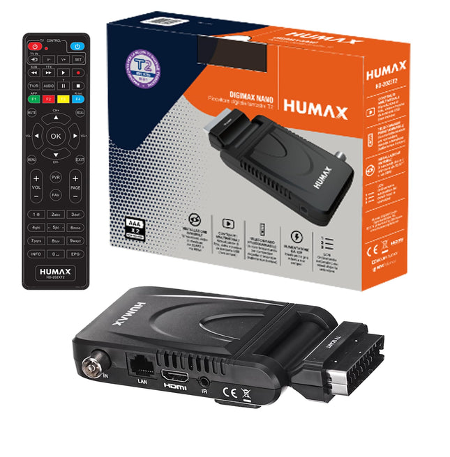 Humax - maapealne DVB-T2 HD-2023T2 Digimax Nano digitaalne dekooder 2-ühes kaugjuhtimispuldiga teleri juhtimiseks