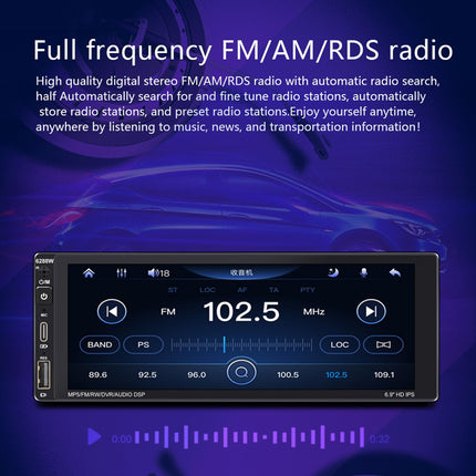 1-DIN Car Radio with Wireless CarPlay, Android Auto, 6.9-inch Touchscreen, Bluetooth Car Radio, Supports FM AM, RDS Radio, Mirror Link, USB Type-C, Voice Control, Power Failure Memory