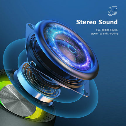 MYSTILUCK Bluetooth Speaker with LED Lights, 24h Battery, IPX6 Waterproof, Dual Bass Drivers, Hands-Free Function – Portable, Compact, Perfect for Outdoor, Party, Sports &amp; Travel