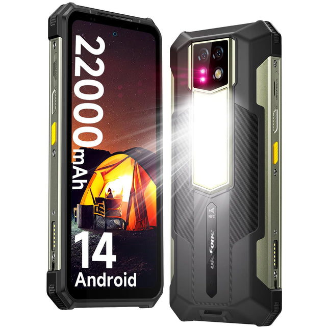 Ulefone Armor 24 õuemobiiltelefon 22000mAh 1000-luumenilise taskulambiga, Android 14 24GB + 256GB/2TB SD 64MP+64MP+16MP öönägemisega, 120Hz 6.78" FHD+ IP68 nutitelefon 4G kahe SIM-kaardiga/NFC/sõrmejäljelugejaga GPS OTG
