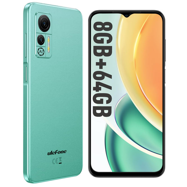 Ulefone Note 14 Cheap Mobile Phone without Contract, 64GB ROM 8GB RAM 128GB SD 6.52" Large Screen 4500mAh 13MP+5MP Camera Android 12 Smartphones 3 Slots/4G Mobile Phone Dual SIM/Face ID/GPS/OTG/Type-C - Green