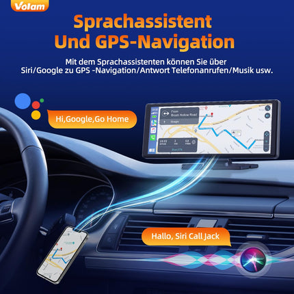Volam 9,26-tolline CarPlay ekraan, kaasaskantav autoraadio, mis ühildub Apple CarPlay ja Android Autoga, Car Play IPS puuteekraan, sõbraekraan Siri/GOO-gle'iga, GPS-navigatsioon, Bluetooth, Mirror Link