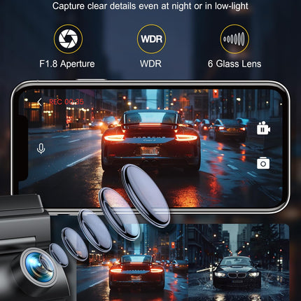 GKU 4K autoregistraator esi- ja tagakaameraga, 5 GHz WiFi GPS, kahekordne autoregistraator, 1,5” IPS miniautokaamera 64 GB SD-kaardiga, parkimismonitor, öönägemine, WDR, 170° lainurk, G-andur, rakenduse juhtimine, max 256 GB