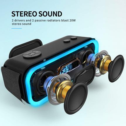 DOSS Bluetooth-kõlar, SoundBox Pro muusikakast Bluetooth, 20W, mitmevärvilised tuled, IPX5 veekindel, 20H aku, traadita stereo sidumine, Bluetooth-kast telefonile, õues, rannas - sinine