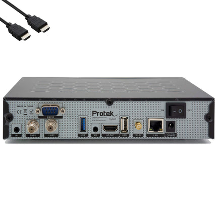 Protek X2 Twin SAT 4K - UHD HDR 2x DVB-S2 Twin Tuner, OpenATV E2 Linux Receiver, Smart TV Box, Recording Function, Card Reader, Media Player, USB 3.0, WiFi, Second Remote Control &amp; EasyMouse HDMI Cable