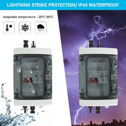 Ülepingekaitse PV, DC 40A/1000V lahklüliti, piksekaitselüliti (1 sisse ja 1 välja), päikesepaneelide ühenduskarp IP65 veekindlusega