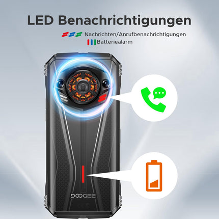 DOOGEE S Punk Pro õuetelefon 20GB+512GB/2TB, 128dB kõlar, 10800mAh/33W õuetelefon ilma lepinguta Android 14, 6.6'' FHD+ ehitusplatsi telefon LED-valgusefektiga 50MP+16MP/kaks SIM-kaarti/NFC/OTG