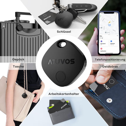 ATUVOS rahakoti jälgimiskaart õhuke 1,6 mm ja nutikas õhusilt, mis ühildub Apple Find My rakendusega (ainult iOS, Android ei ole toetatud), Bluetoothi ​​esemete leidja reisikohvri/rahakoti/kohvri/kottide ja muu jaoks