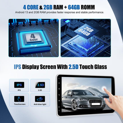 2G+64G SIXWIN Android 13 autoraadio 1 DIN Carplay/Android Auto tugi, 10-tolline 360° pööratav eemaldatav IPS puuteekraan GPS WiFi Bluetooth 5.0 FM RDS Mirror Link+32EQ