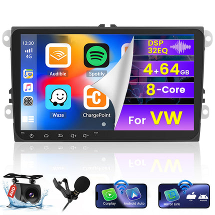 [8-tuumaline 4G+64G] Hikity autoraadio Android 13 VW Golf 5 EOS Golf 6 Passat B6 Polo Caddy 9'' puutetundliku ekraaniga raadio 1280*720 piksliga 32EQ FM RDS juhtmevaba Carplay Android Auto GPS navigatsiooniga tahavaatekaamera