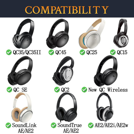 SoloWIT vahetuskõrvapadjad Bose QuietComfort 15 QC15 QC25 QC2 QC35/Ae2 Ae2i Ae2w/SoundTrue ja SoundLink kõrvaümbruse kõrvaklappidele, vahetuskõrvapadjad pehmema proteiinnahaga