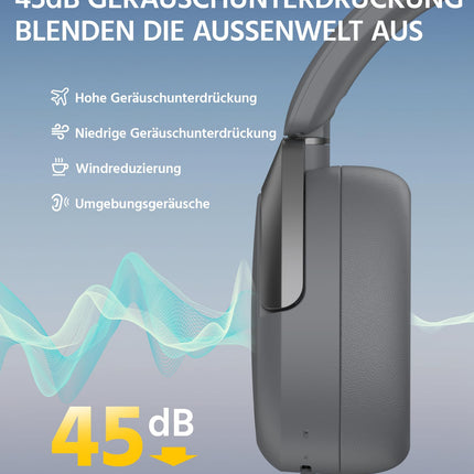 Edifier W830NB Wireless Over-Ear Headphones with -45dB ANC, 94-Hour Battery, LDAC Hi-Res Sound, Spatial Audio, Fast Charging, Bluetooth V5.4 - Grey