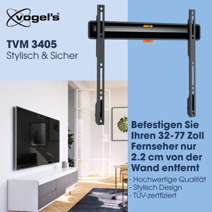 Vogel's Comfort TVM 3405 lameekraaniga teleri seinakinnitus 32–77-tollistele teleritele, max. 50 kg, teleri kinnitus max. VESA 400x400, universaalne ühilduvus, kaugus seinast vaid 2,2 cm