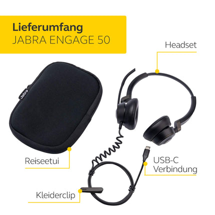 Jabra Engage 50 kõrvapealsed stereopeakomplektid - Microsofti sertifitseeritud digitaalsed juhtmega kõrvaklapid - passiivne mürasummutus tarkvaratelefonidele ja veebiklientidele - USB-C kaabel - must