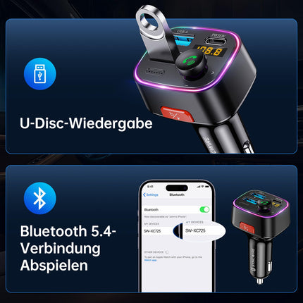 Syncwire FM-saatja auto Bluetooth 5.4 48W (PD 36W ja 12W) Bluetooth-adapter autole koos [lülitiga] [HiFi bassheli] [kiirlaadimisega] käed-vabad autolaadija sigaretisüütajaga
