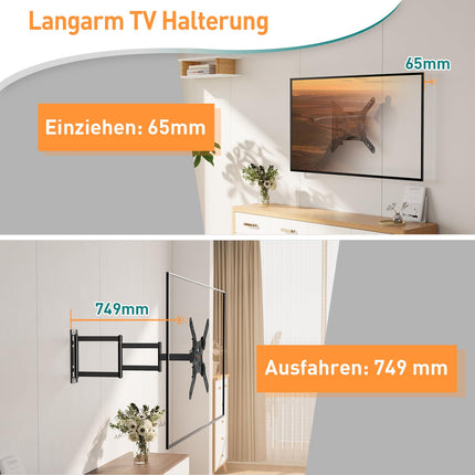 ELIVED pika varrega teleri seinakinnitus enamiku 26–60-tolliste telerite jaoks, nurgale pikendatav telerikinnitus 749 mm, max. VESA 400x400 mm, kandevõime kuni 35 kg, EV3017