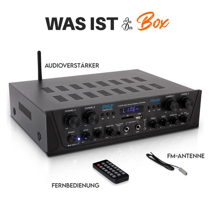 Pyle 500W Bluetooth Amplifier, Mini Amplifier, Amplifier, Stereo Receiver, 4 Channel AUX, FM Radio, RCA Subwoofer, USB, Mic Input with Echo, Audio Amplifier, Perfect for Home Theater &amp; Studio