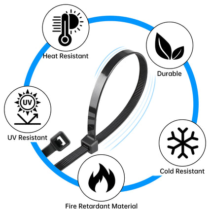 Jokisa 1000 Pack Black Cable Ties 200 x 4.8 mm, Cable Tie Set UV Resistant Tensile Strength 23KG, Long Cable Ties for Cable Management, Gardening, Living, Workshops, Office, DIY