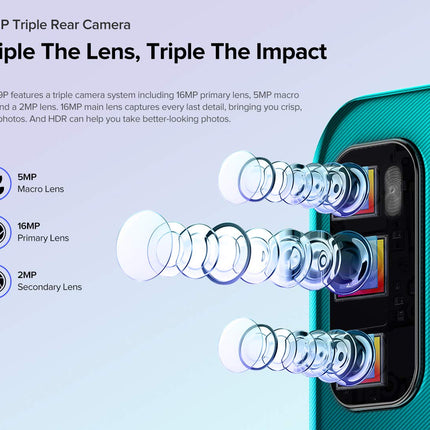 Ulefone Note 9P Smartphone Android 10, 6.52'' Mobile Phone without Contract 16MP Quad Camera, Octa-Core 4GB + 64GB, 3-Card Slot, Dual-SIM, 4500mAh Battery OTG, Face Unlock + Fingerprint Aurora