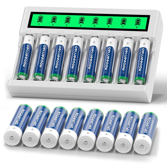 Delyeepow AA AAA NI-MH akulaadija 8AA+8AAA 3300mAh 1100mAh 8 elemendiga, laetavad 1.2V NiMH akusid, suure mahutavusega, 1200 tsüklit