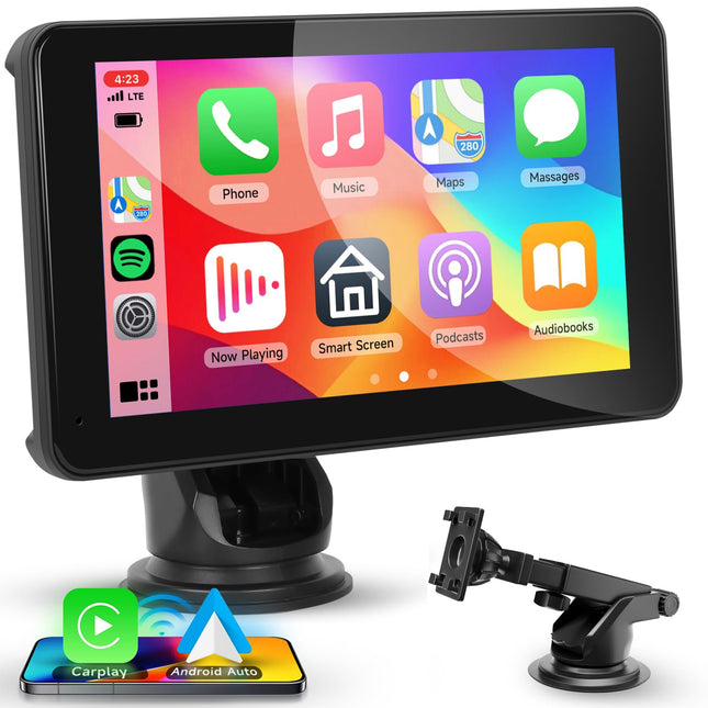 Hodozzy kaasaskantav autoraadio juhtmevaba Carplay Android Auto, 7-tolline puutetundliku ekraaniga autoraadio Bluetooth Hands-Free/Mirrorlink/Super Link/Hääljuhtimine/TF-kaart/AUX, auto multimeediamängija