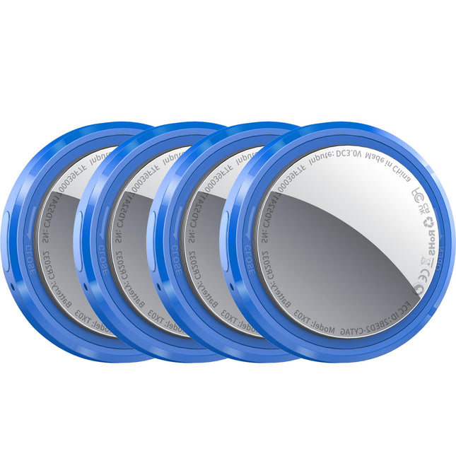 QCOQ õhujälgimissildid – 4 tk sinist, Bluetooth-jälgimissildid töötavad Apple Find My rakendusega (ainult iOS), nutikas silt kaitseümbrise/võtmehoidjaga, esemete leidja pagasi/võtmete/kohvri/seljakoti jaoks