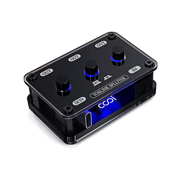 COOIDEA Toslinki jaotur 3:1 optilise audiokaabli adapter sõltumatute kanalilülititega, toetab 192 kHz / 24-bitist LPCM 2.0 DTS Dolby-AC3, ühildub PS3, TV, STB, Xboxiga, sisaldab optilist kaablit