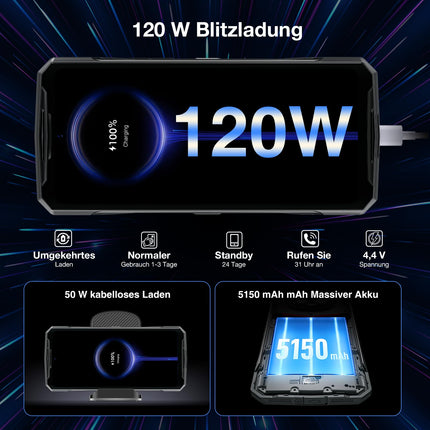 DOOGEE DK10 õuetelefon 5G 2024, 32 GB + 512 GB, Dimensity 8020 õuetelefon ilma lepinguta, 2.5K AMOLED 6.67 tolli FHD+ 120 Hz, 64 + 50 MP, 5150 mAh/120 W, NFC/WiFi6/OTG/IP68/kahe SIM-kaardiga, must