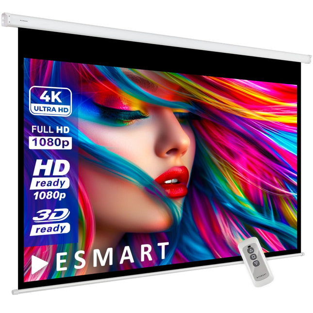 ESMART Economy EXM Motorized Screen 277 cm Image 240 x 135 cm (108") | Format 16:9 | Remote Control | Home Cinema Electric Projector Projection Screen Motor Screen LCD