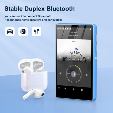 80 GB MP3-mängija Bluetoothi ​​ja WiFi-ga, SWOFY 4,0-tolline puutetundliku ekraaniga MP3-MP4-mängija, kaasaskantav stereo, digitaalne muusikapleier FM-raadioga, diktofon, e-raamat, brauser (must) (sinine)