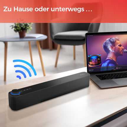 Atlantis Soundbar PC 20W, arvutikõlar, 3,5 mm pesa + Bluetooth 5.3 nutitelefonile, FireTV-le, plaadimängijale, 2400 mhA aku, FM-raadio, arvutikõlar, kaasaskantav, teler, nutitelefon 420x60x74 mm P003-C0820-B