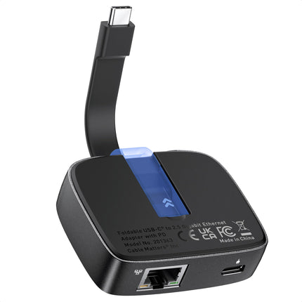 Cable Matters kaasaskantav USB C 2.5 gigabaidine Etherneti adapter 100W laadimisega (2.5g Ethernet USB C adapter) - ühildub MacBook Pro, iPad Pro, XPS ja Surface Pro seadmetega