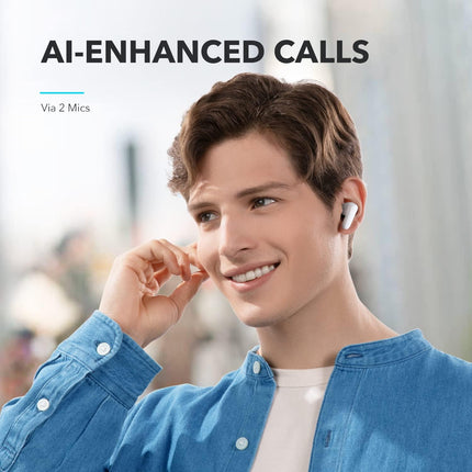 Soundcore by Anker P20i juhtmevabad Bluetooth-kõrvaklapid, 10 mm draiverid, Bluetooth 5.3, kohandatav ekvalaiser, 30-tunnine mänguaeg, IPX5 veekindlus, 2 tehisintellektiga mikrofoni, eraldi kasutatavad (valged)
