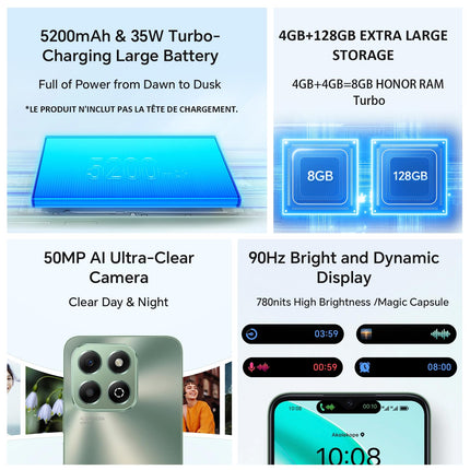 HONOR X6b 4G nutitelefon 4GB 128GB, 6.56' 90Hz TFTLCD, 5200mAh aku, 50MP tagakaamera, Android 14, kahe SIM-kaardiga, NFC, must (ilma laadijata)