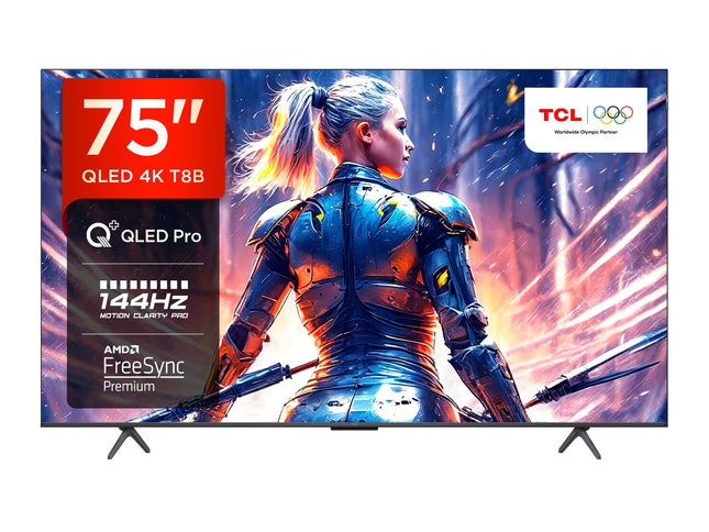 TCL 75T8B 75-inch QLED Pro 144Hz Onkyo Gaming TV, 4K UHD, HDR Pro, Google TV (Dolby Vision IQ &amp; Atmos, Motion Clarity, Hands-Free Voice Control, Compatible with Google Assistant &amp; Alexa)