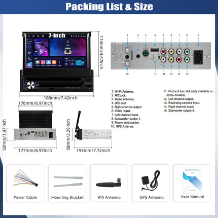 [4+64GB] SIXWIN 1 DIN Android 13 navigatsiooniga autoraadio juhtmevaba Carplayga, 7-tolline ekraan, Bluetooth-raadio, pikendatav manuaalne süsteem, Android Auto Mirror Link, vabakäesüsteem, WiFi, GPS, FM/RDS ekvalaiser